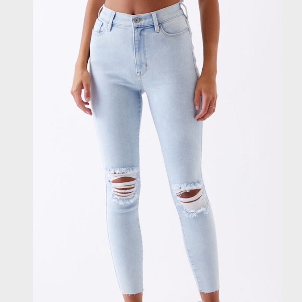 PacSun Crisp Blue Ripped Super High Waisted Jeggin